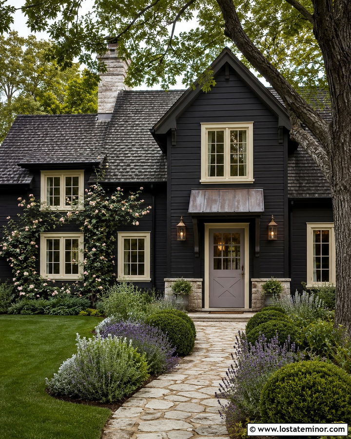 Soft Black English Cottage With Lavender Dutch Door - 30 Soft Black House Design With Dutch Door Ideas