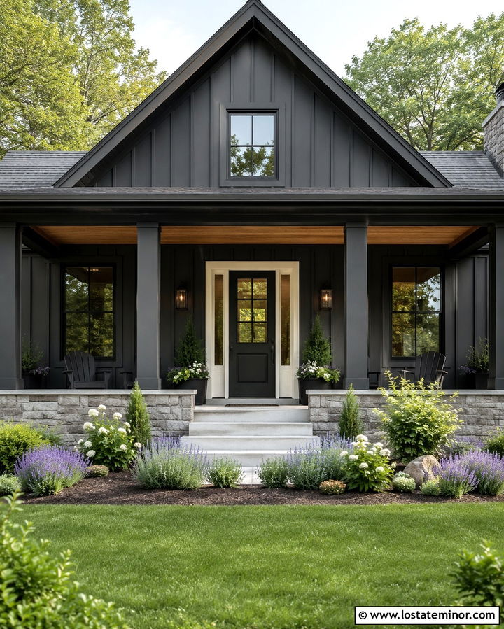 Soft Black Farmhouse With Black Dutch Door - 30 Soft Black House Design With Front Door Ideas