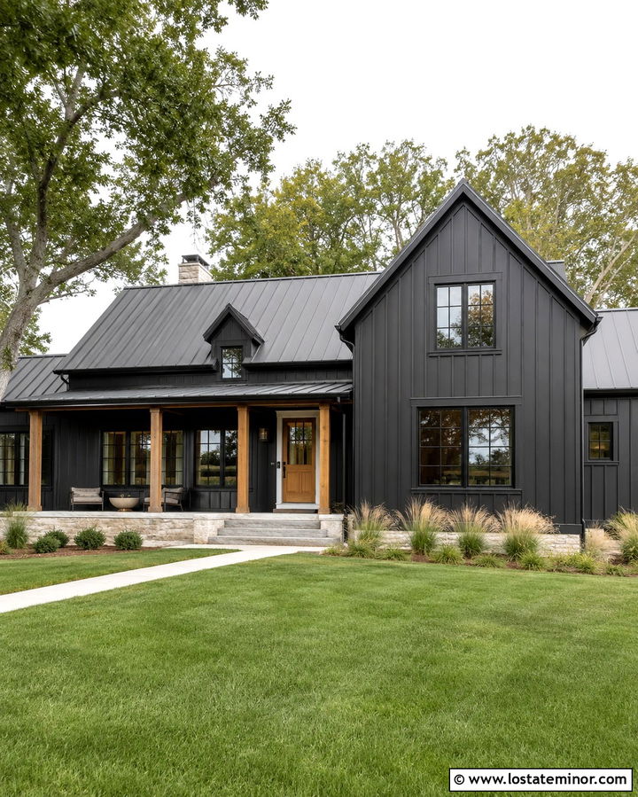 Soft Black Farmhouse With Natural Oak Dutch Door - 30 Soft Black House Design With Dutch Door Ideas