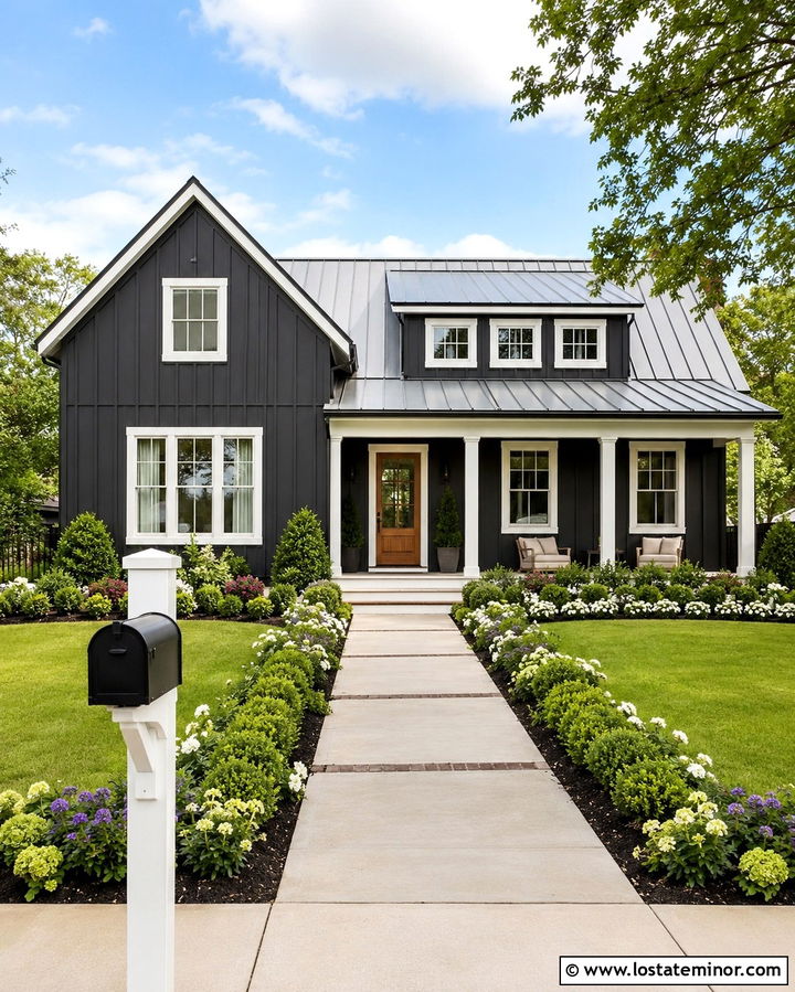 Soft Black Farmhouse With White Post Mailbox - 30 Soft Black House Design With Mailbox Ideas