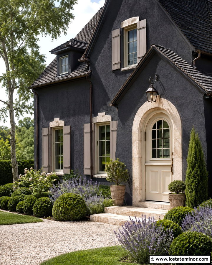 Soft Black French Country House With Cream Dutch Door - 30 Soft Black House Design With Dutch Door Ideas