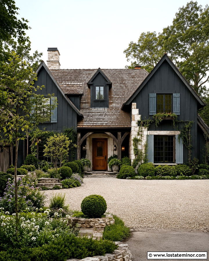 Soft Black French Country House With Weathered Shingles - 30 Soft Black House Design With Shingles Ideas