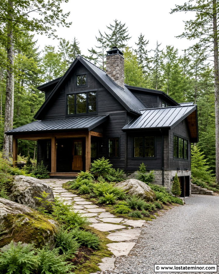 Soft Black Gabled House On A Wooded Lot - 30 Soft Black House Design With Gables Ideas