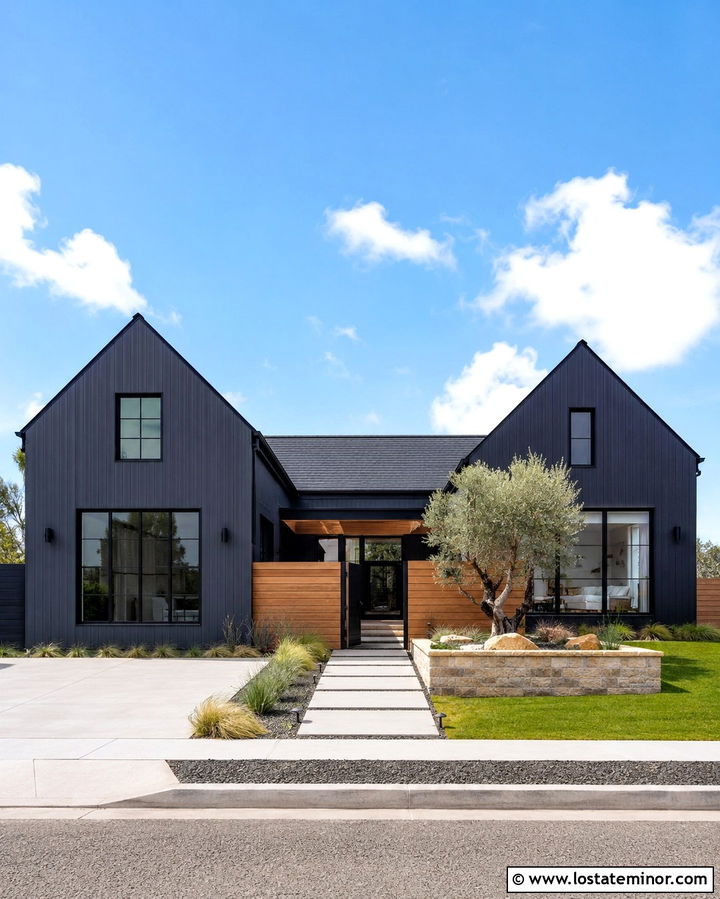 Soft Black Gabled House With A Courtyard Entry - 30 Soft Black House Design With Gables Ideas