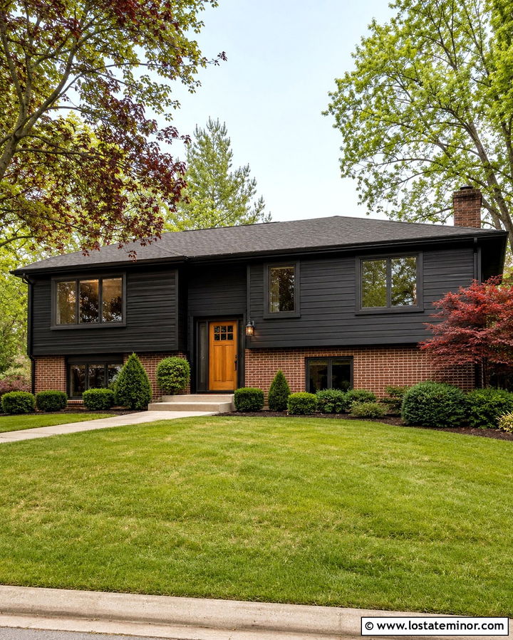 Soft Black Gabled House With A Red Brick Base - 30 Soft Black House Design With Gables Ideas