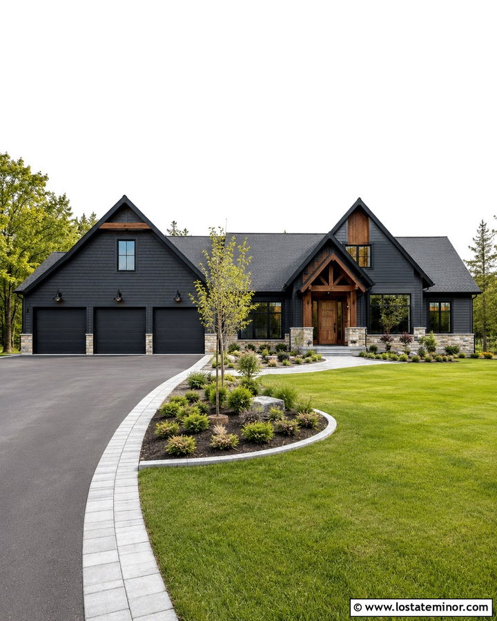 Soft Black Gabled House With A Three Car Garage - 30 Soft Black House Design With Gables Ideas