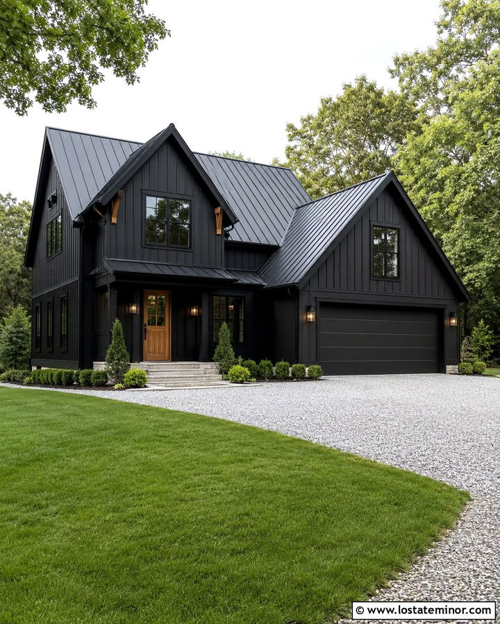 Soft Black Gabled House With Board And Batten Siding - 30 Soft Black House Design With Gables Ideas