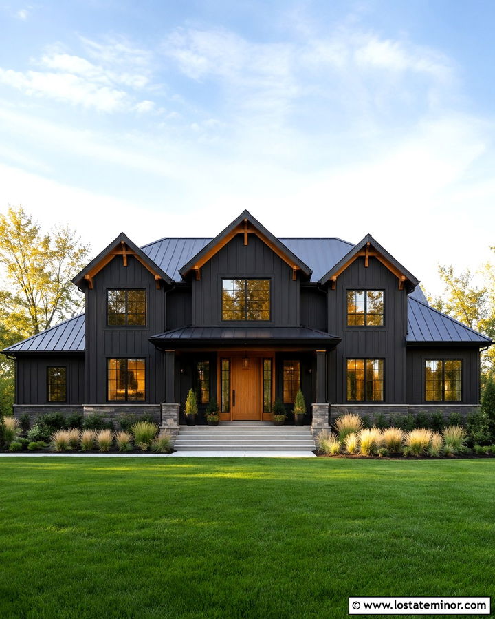 Soft Black Gabled House With Cedar Trim - 30 Soft Black House Design With Gables Ideas