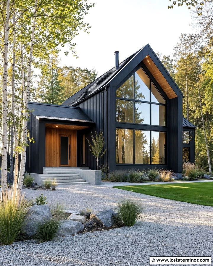Soft Black Gabled House With Large Windows - 30 Soft Black House Design With Gables Ideas
