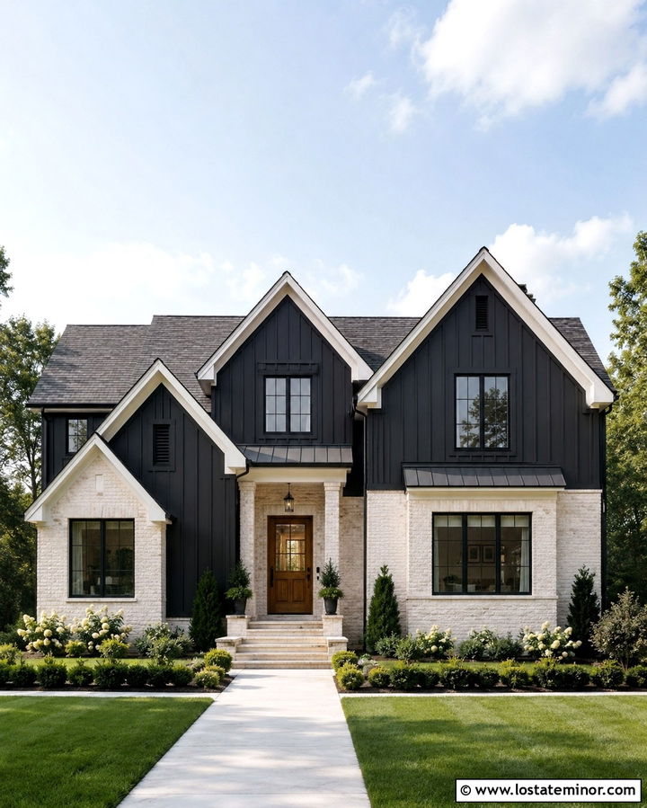Soft Black Gabled House With Limewashed Brick - 30 Soft Black House Design With Gables Ideas