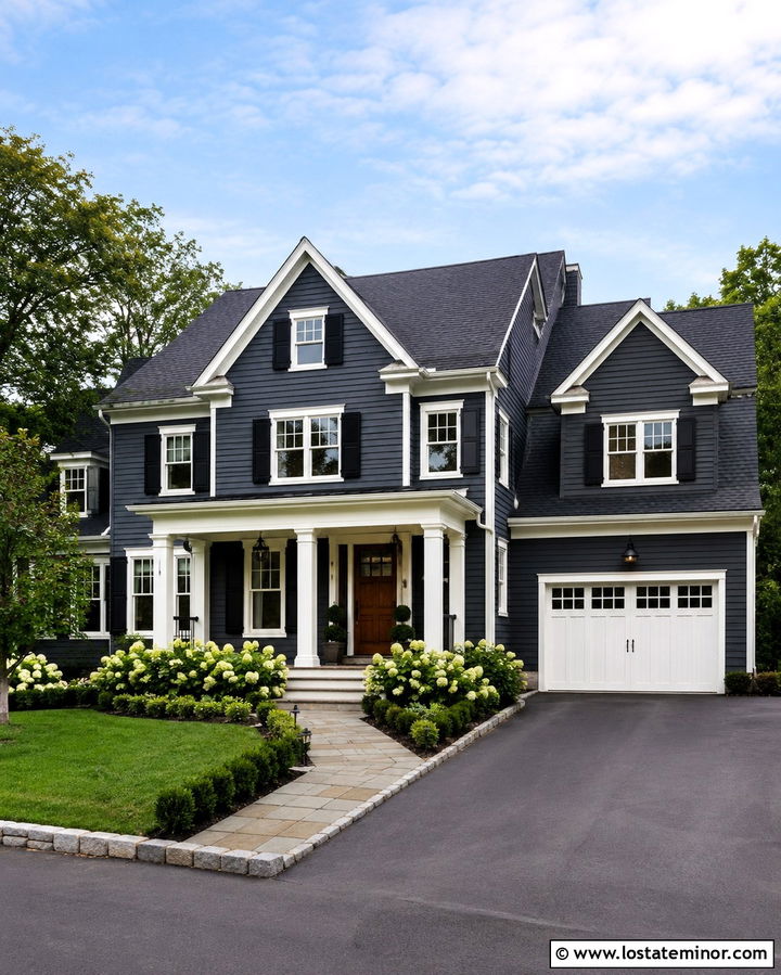 Soft Black Gabled House With White Trim - 30 Soft Black House Design With Gables Ideas