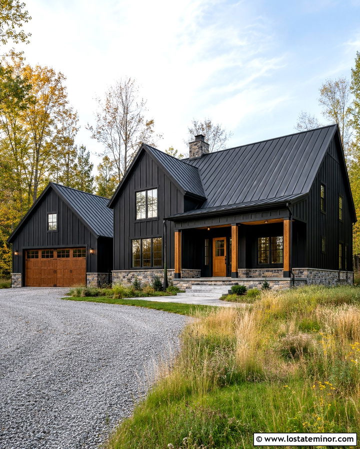 Soft Black House With A Charcoal Metal Roof - 30 Soft Black House Design With Accents Ideas