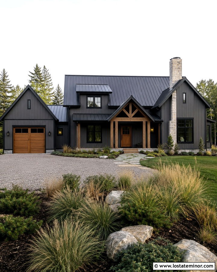 Soft Black House With A Metal Roof - 30 Soft Black House Design With Window Frames Ideas
