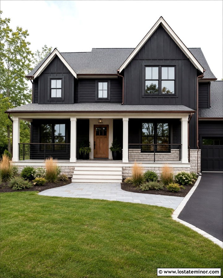 Soft Black House With Aluminum Railings - 30 Soft Black House Design With Railings Ideas