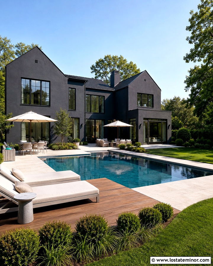 Soft Black House With Backyard Pool - 30 Soft Black House Design With Backyard Ideas