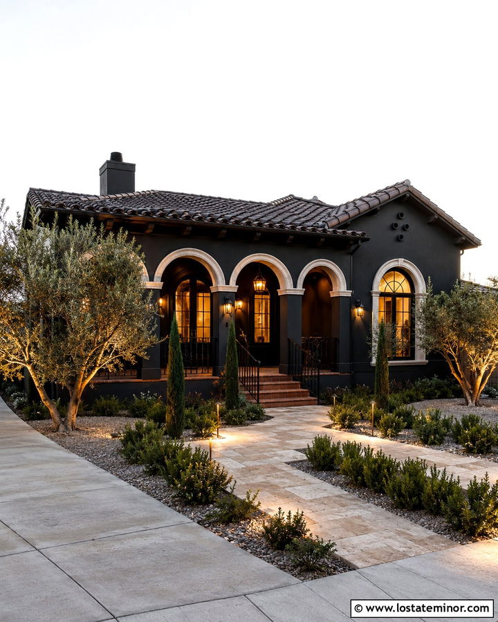 Soft Black House With Barrel Tile Roof - 30 Soft Black House Design With Roof Ideas