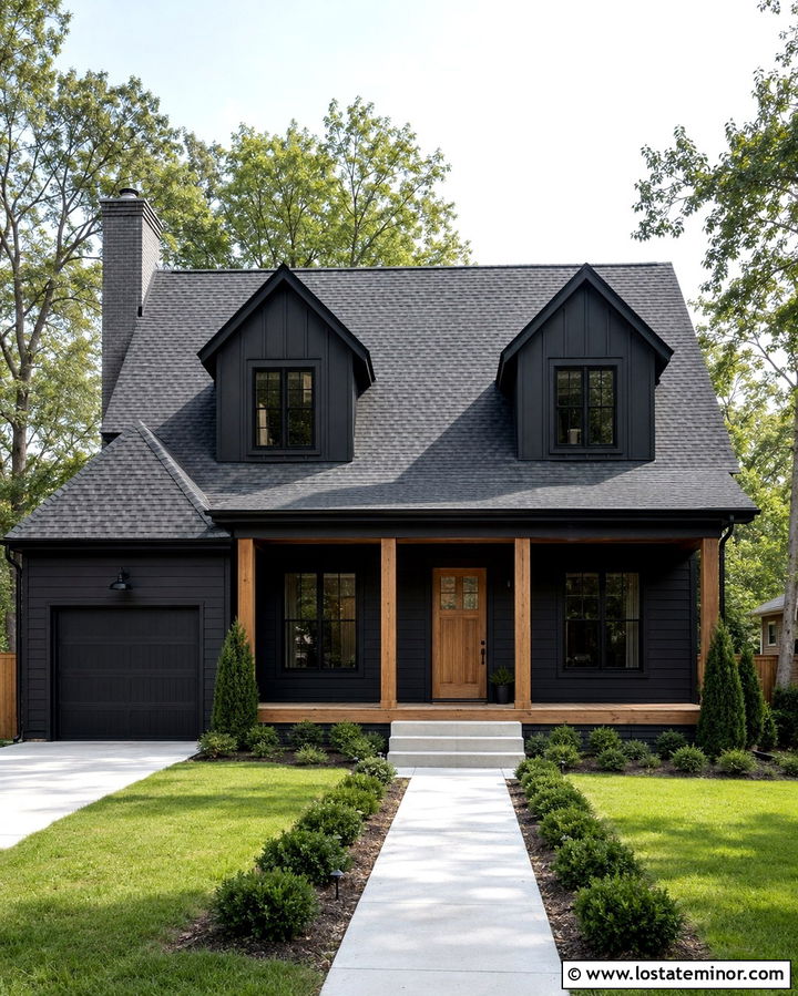 Soft Black House With Black Dormers - 30 Soft Black House Design With Dormers Ideas