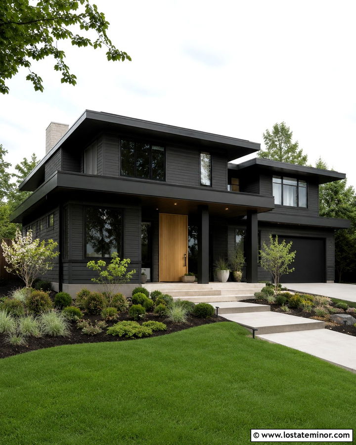 Soft Black House With Black Porch Ceiling - 30 Soft Black House Design With Porch Ceiling Ideas
