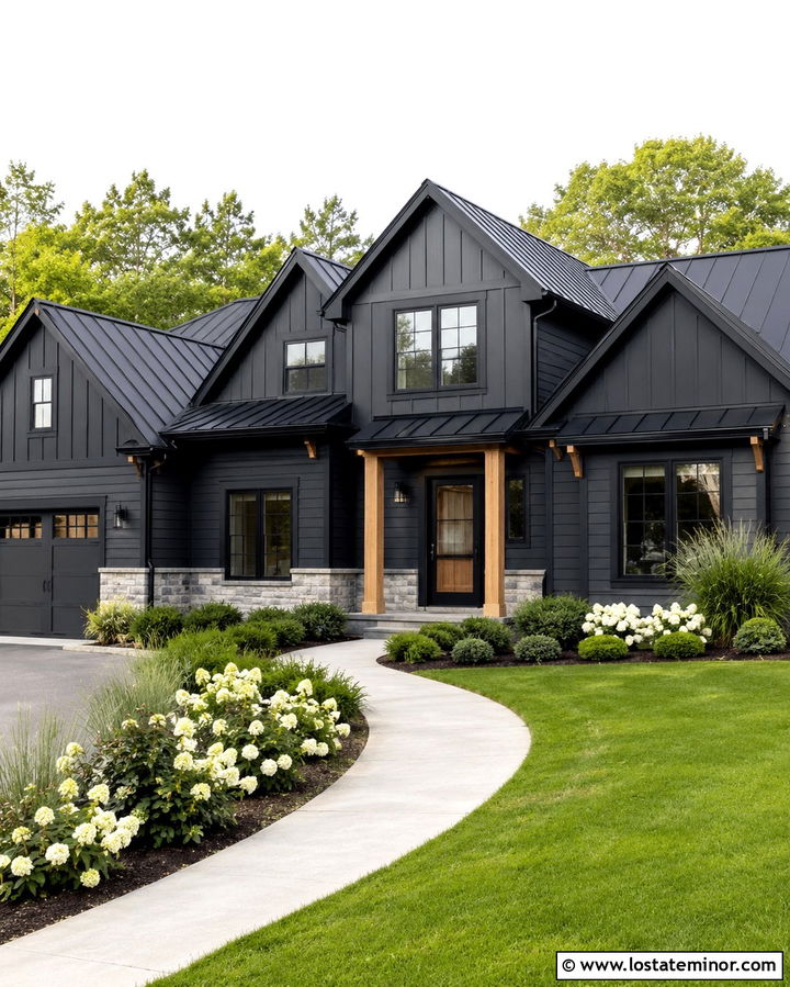 Soft Black House With Black Roof And Screen Door - 30 Soft Black House Design With Screen Door Ideas