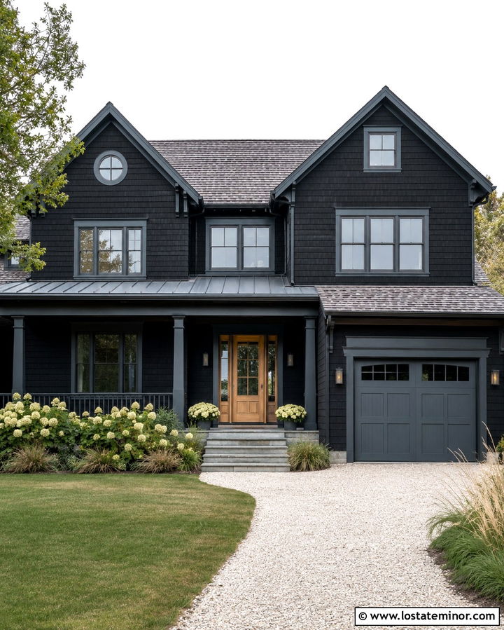 Soft Black House With Blue Gray Trim - 30 Soft Black House Design With Trim Ideas