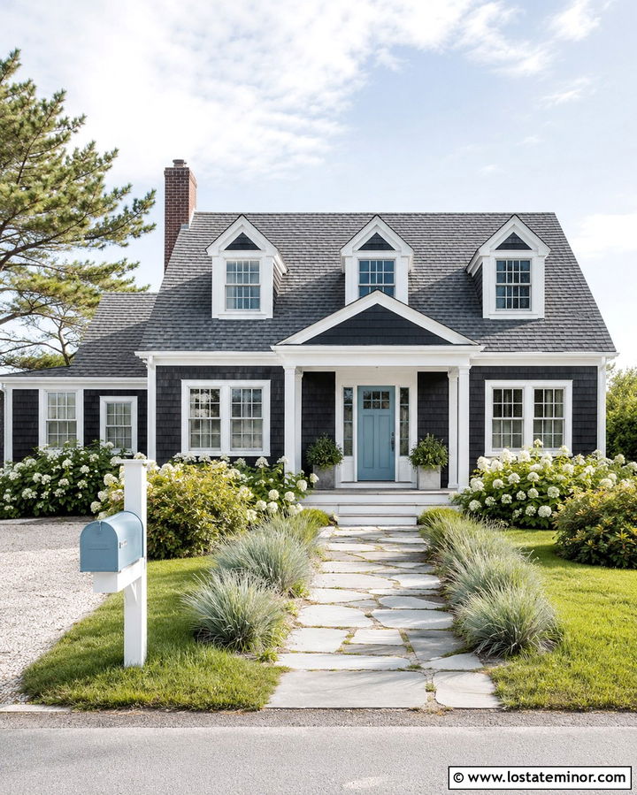 Soft Black House With Blue Mailbox - 30 Soft Black House Design With Mailbox Ideas