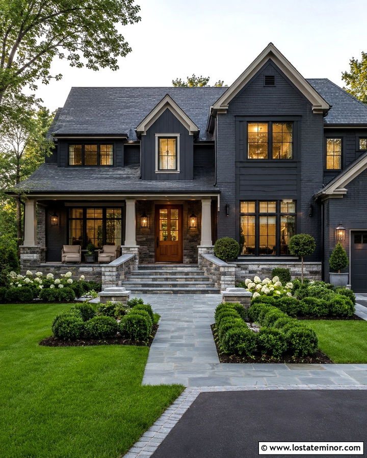 Soft Black House With Bluestone Steps - 30 Soft Black House Design With Steps Ideas