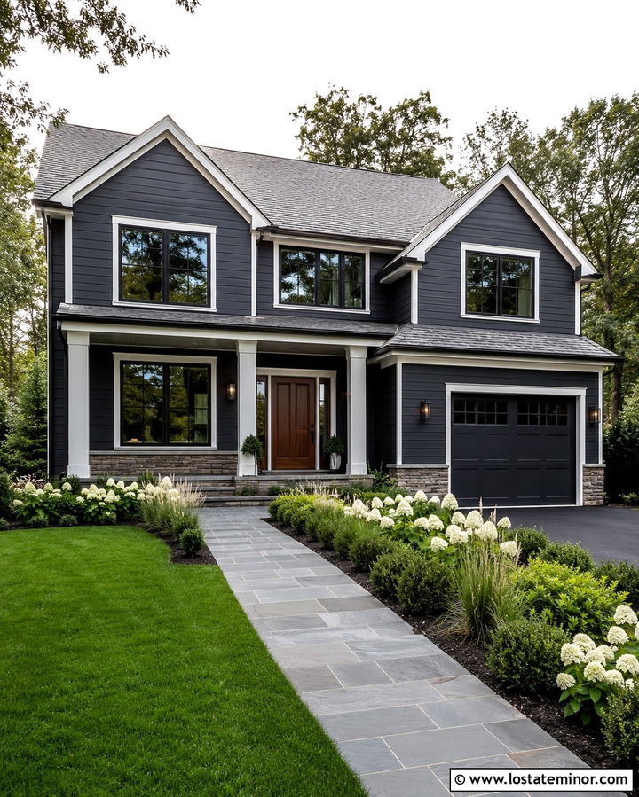 Soft Black House With Bluestone Walkway - 30 Soft Black House Design With Walkway Ideas