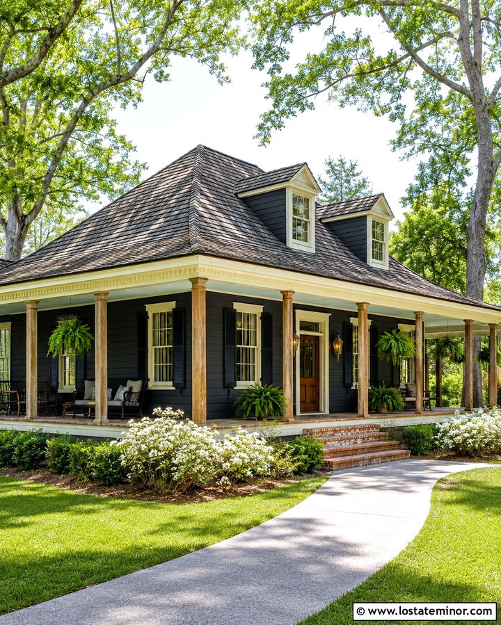 Soft Black House With Bonnet Roof - 30 Soft Black House Design With Roof Ideas