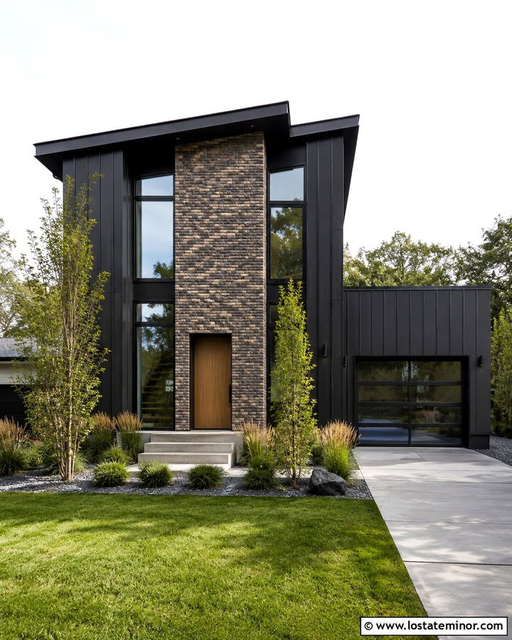 Soft Black House With Brick Accent Wall - 30 Soft Black House Design With Brick Accents Ideas