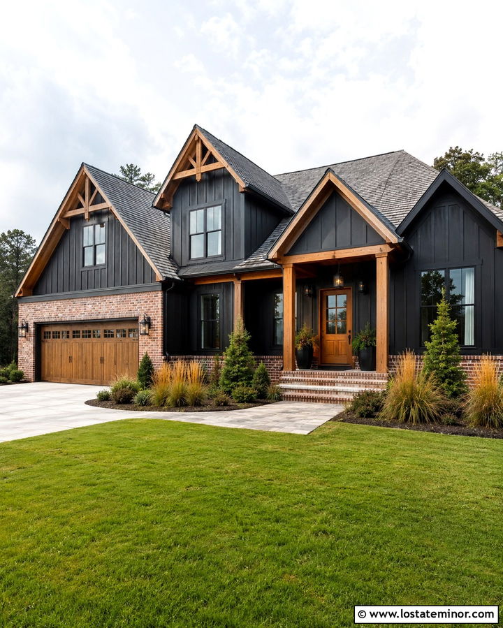 Soft Black House With Brick And Cedar Accents - 30 Soft Black House Design With Brick Accents Ideas