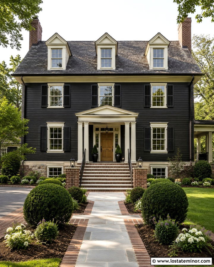 Soft Black House With Brick And Stone Steps - 30 Soft Black House Design With Steps Ideas