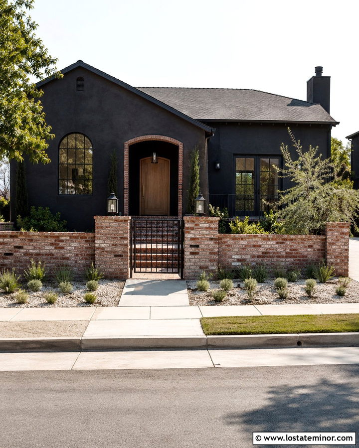 Soft Black House With Brick Courtyard - 30 Soft Black House Design With Brick Accents Ideas