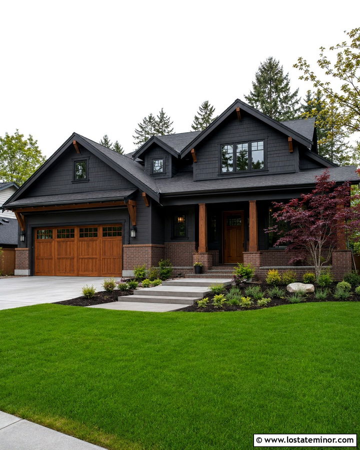 Soft Black House With Brick Garage Wainscoting - 30 Soft Black House Design With Wainscoting Ideas