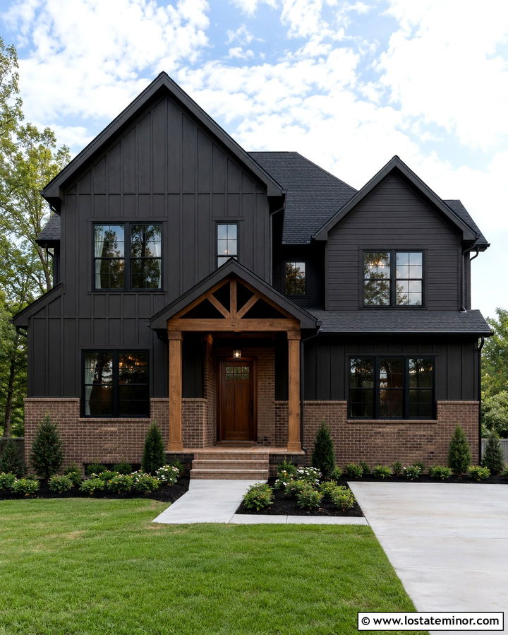 Soft Black House With Brick Wainscoting - 30 Soft Black House Design With Brick Accents Ideas