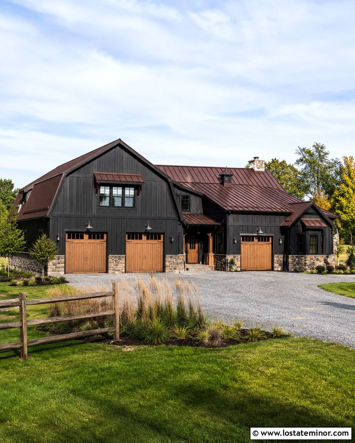 Soft Black House With Burgundy Metal Roof - 30 Soft Black House Design With Roof Ideas