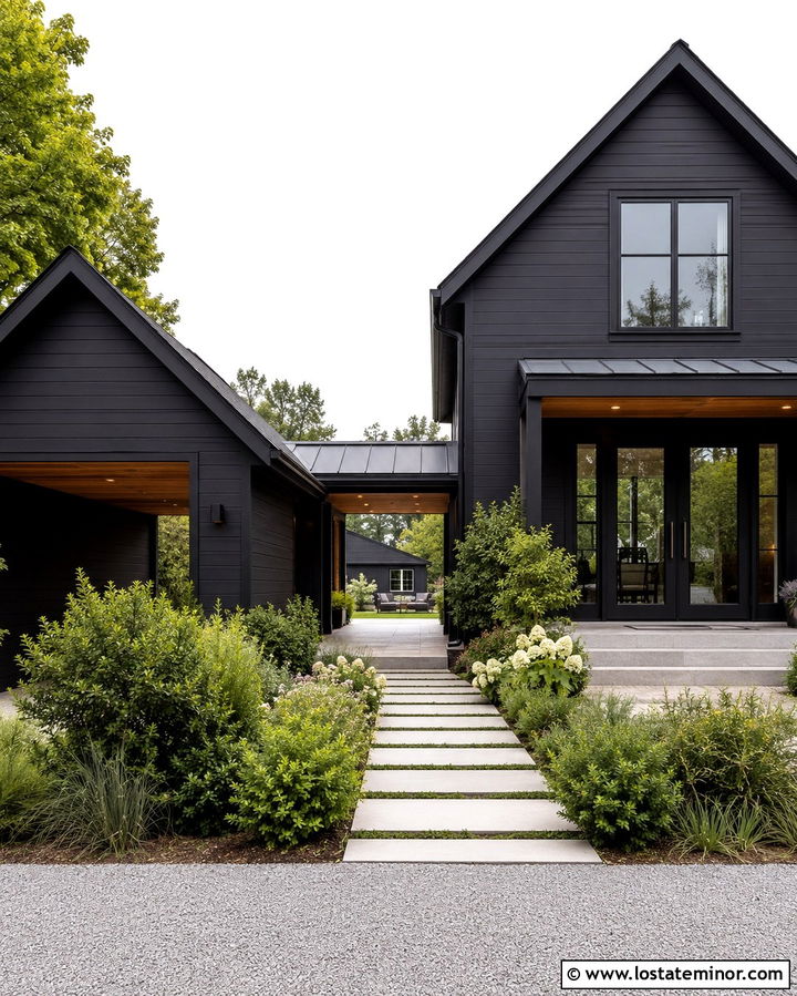 Soft Black House With Carport Breezeway - 30 Soft Black House Design With Carport Ideas