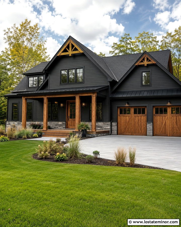 Soft Black House With Cedar Accents - 30 Soft Black House Design With Accents Ideas