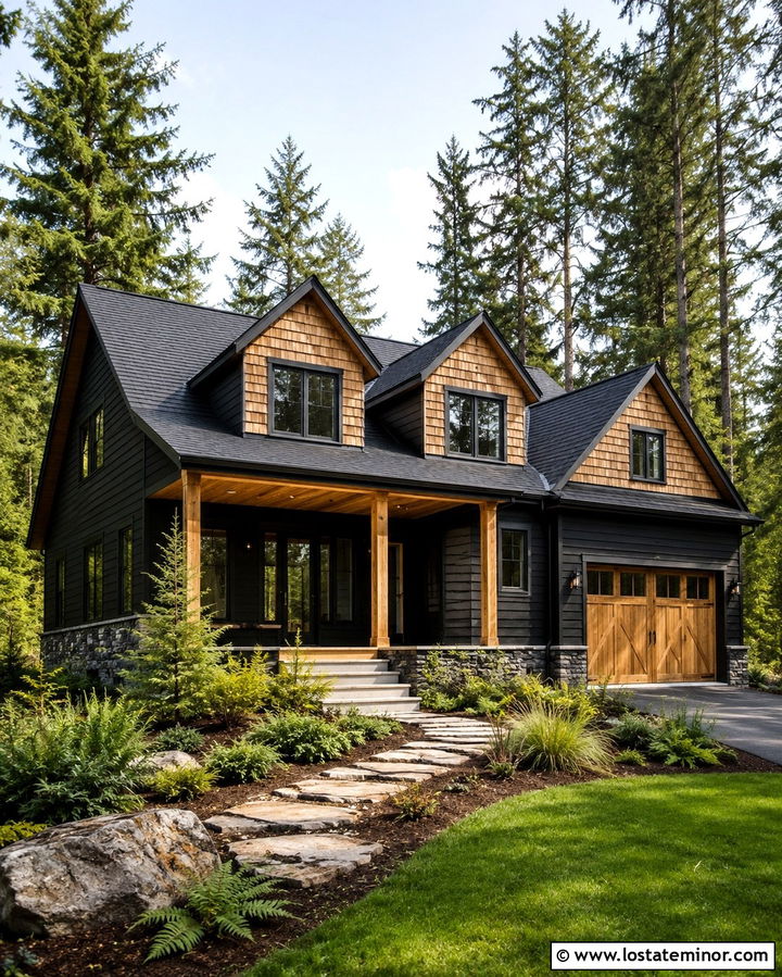 Soft Black House With Cedar Dormers - 30 Soft Black House Design With Dormers Ideas