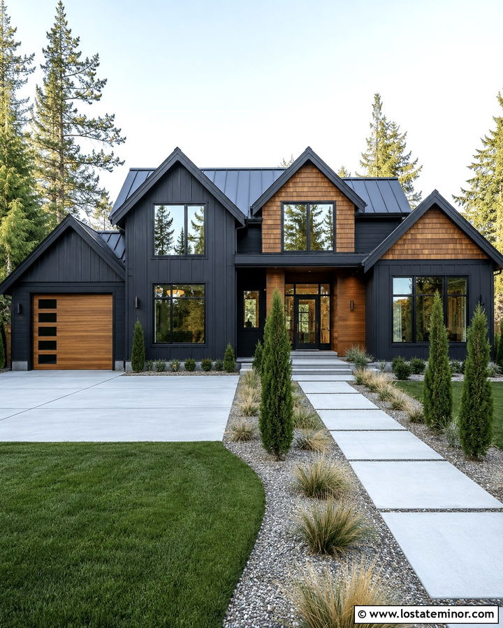 Soft Black House With Cedar Shake And Black Trim - 30 Soft Black House Design With Cedar Shake Ideas
