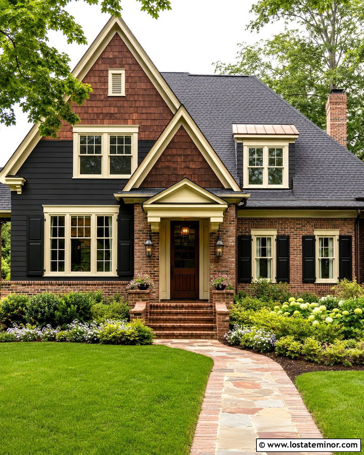Soft Black House With Cedar Shake And Brick - 30 Soft Black House Design With Cedar Shake Ideas