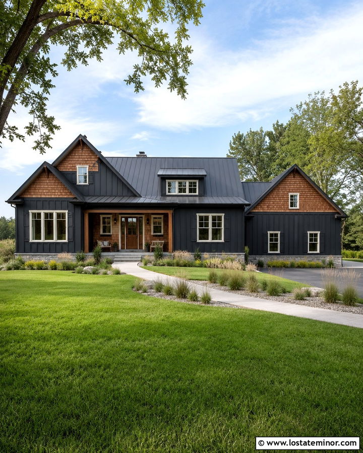 Soft Black House With Cedar Shake And Metal Roof - 30 Soft Black House Design With Cedar Shake Ideas