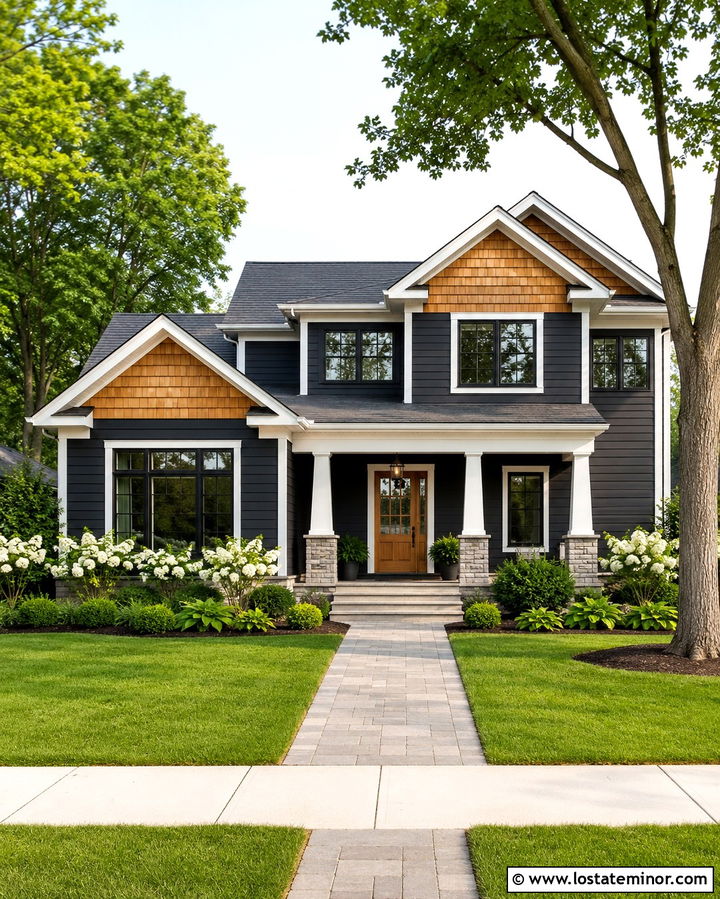 Soft Black House With Cedar Shake And White Trim - 30 Soft Black House Design With Cedar Shake Ideas