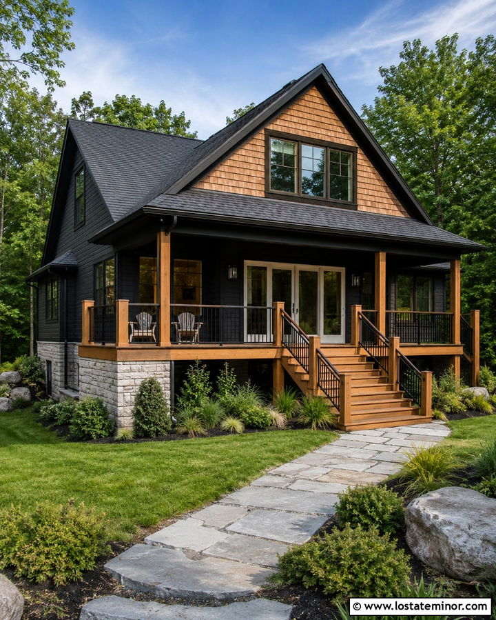 Soft Black House With Cedar Shake And Wood Deck - 30 Soft Black House Design With Cedar Shake Ideas
