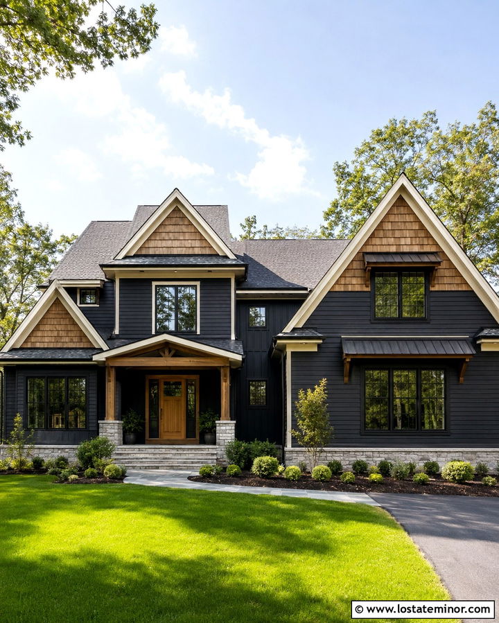 Soft Black House With Cedar Shake Mixed Siding - 30 Soft Black House Design With Cedar Shake Ideas