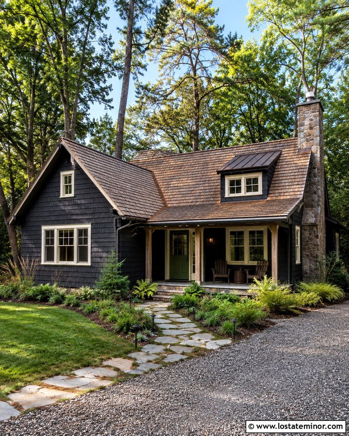 Soft Black House With Cedar Shake Roof - 30 Soft Black House Design With Roof Ideas