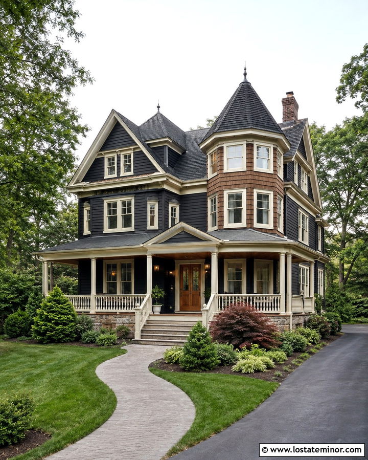 Soft Black House With Cedar Shake Tower - 30 Soft Black House Design With Cedar Shake Ideas