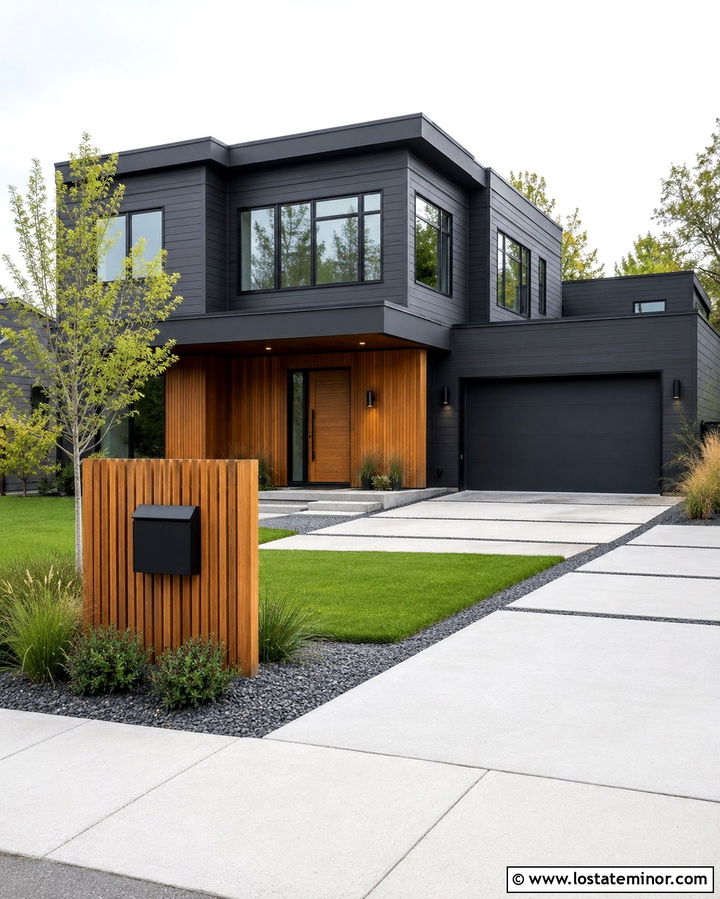 Soft Black House With Cedar Slat Mailbox - 30 Soft Black House Design With Mailbox Ideas