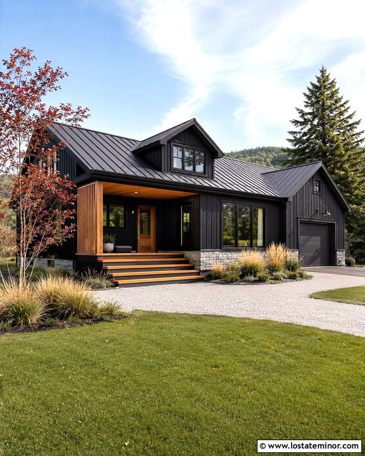 Soft Black House With Cedar Steps - 30 Soft Black House Design With Steps Ideas