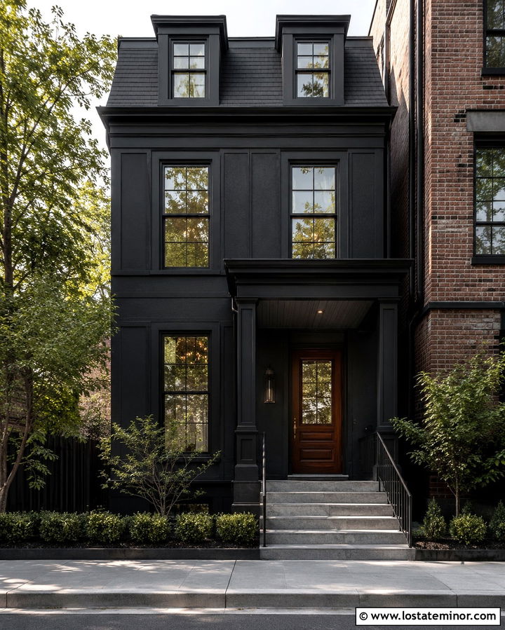 Soft Black House With Charcoal Porch Ceiling - 30 Soft Black House Design With Porch Ceiling Ideas