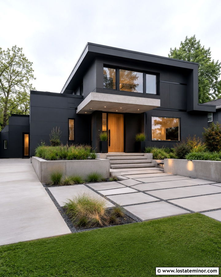 Soft Black House With Concrete Accents - 30 Soft Black House Design With Accents Ideas